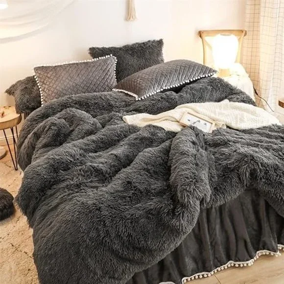 Luxury Fluffy Shaggy Duvet Cover,Cute Faux Fur Comforter Set (1 F